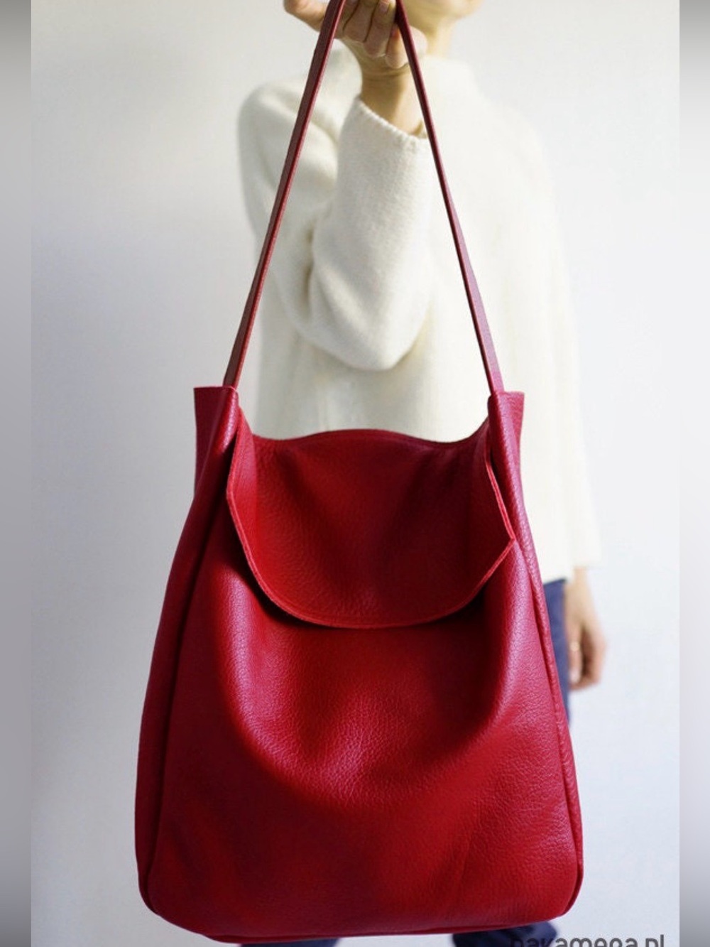 Red Leather Slouch Shoulder Bag